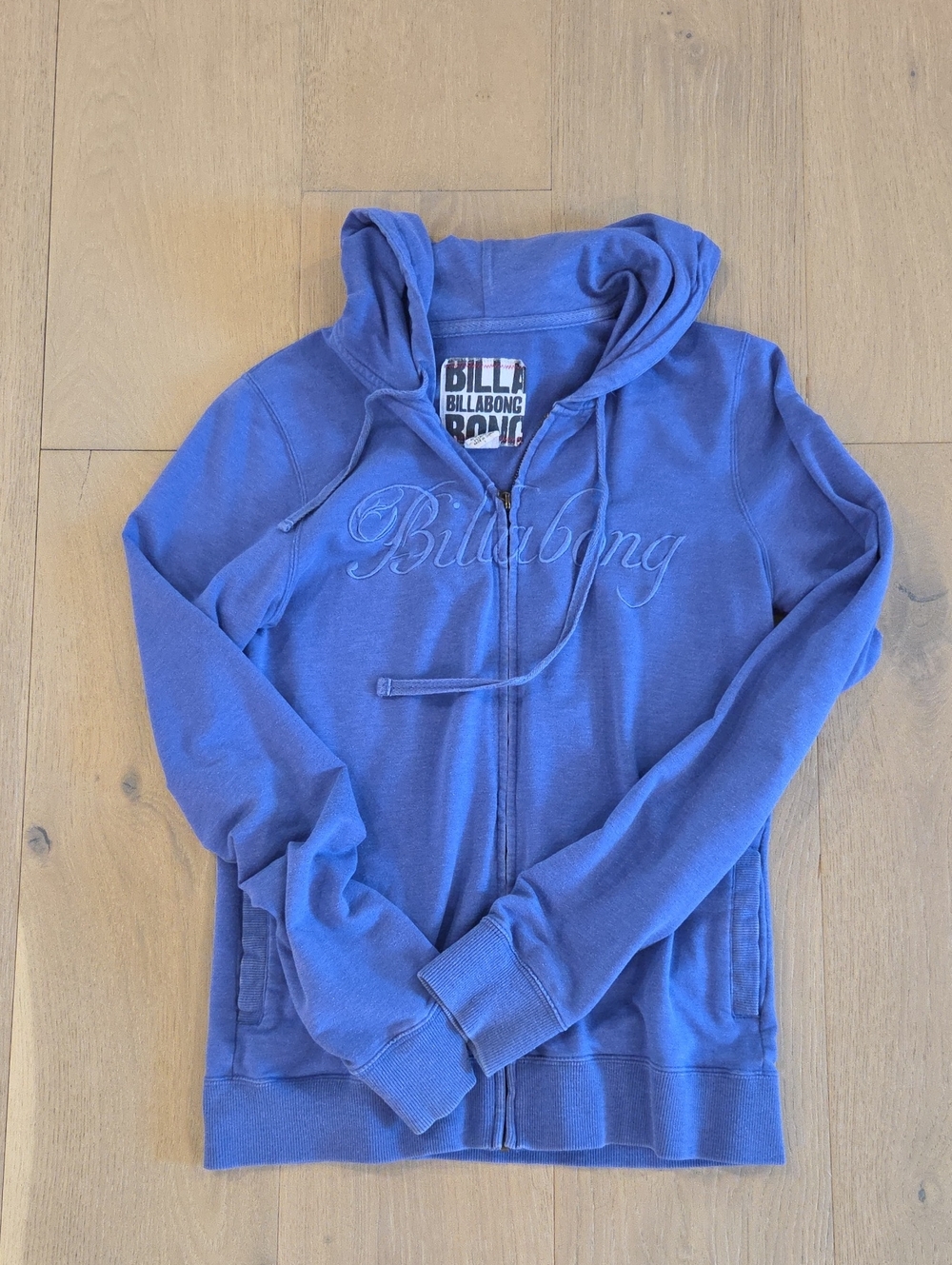 Vintage Y2K Billabong Embroidered Cursive Logo Zip Hoodie | Pastel Purple Size L